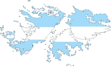 Silueta de las Islas Malvinas en celeste y blanco